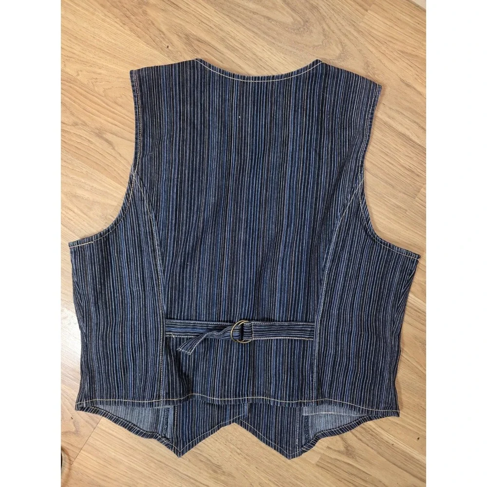 AMX Denim Vest Button Up XL Scoop Neck Cinch Back NWT - Picture 8 of 10